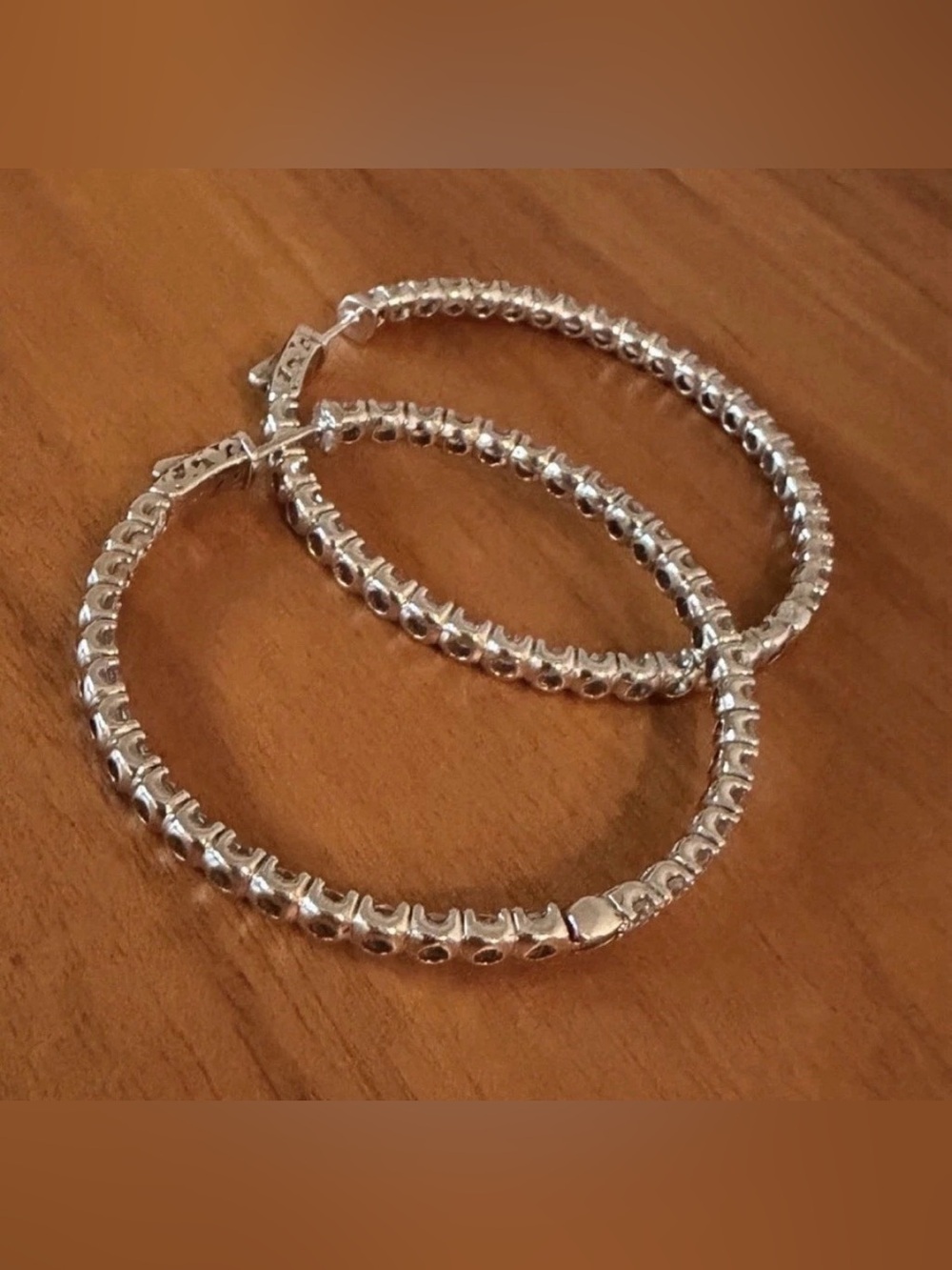 Vintage Sterling Silver Tennis Style Crystal Hoop Earrings - Picture 7 of 9